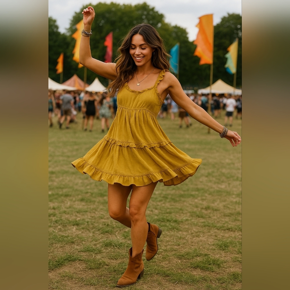 Size 4 Urban Outfitters Ruffle Dress Boho Flowy Fall Tent Cottagecore Tiered - Picture 1 of 5